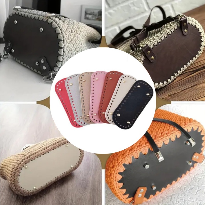 Crochet Market Bag - 21.5x10 ซม.ยาวด้านล่างสําหรับถักกระเป๋าหนัง PU ฐานกระเป๋า Handmade ด้านล่างหลุม
