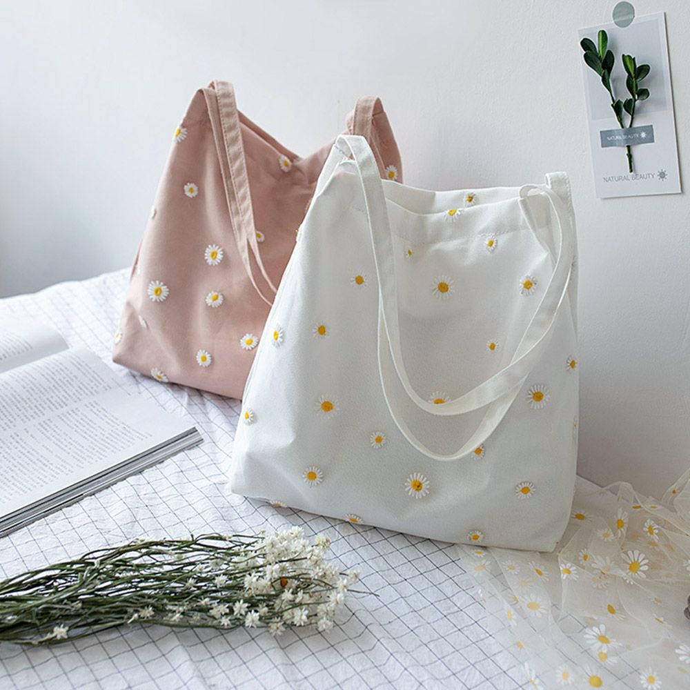 Crochet Market Bag - กระเป๋าผ้าใบสำหรับผู้หญิงกระเป๋าช็อปปิ้งของเด็กผู้หญิงกระเป๋ากระเป๋าสะพายไหล่ผ้าตาข่ายน่ารักปักลายกับเดซี่