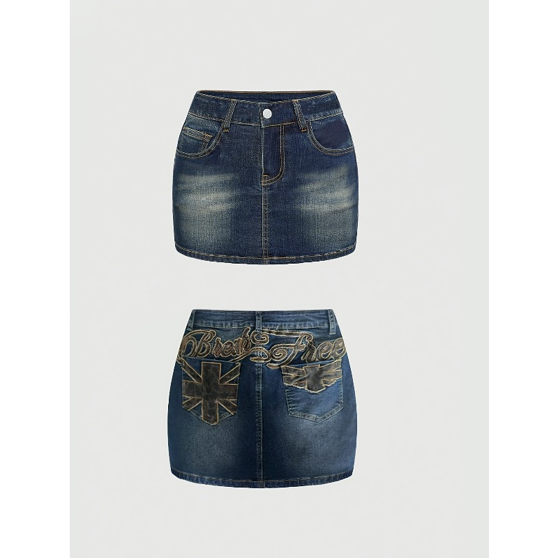 Women Bags Jeans - กระโปรงยีนส์สั้นทรงเรโทรสำหรับผู้หญิง เอวสูง เซ็กซี่ กระชับสะโพก ทรงเข้ารูป สไตล์