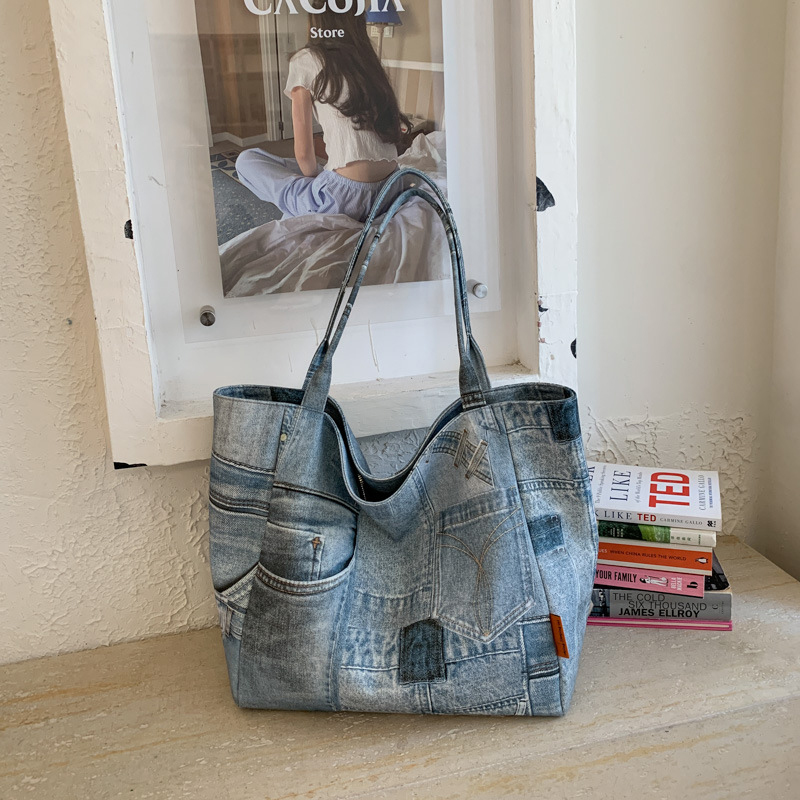 Women Bags Jeans - SHELKSBAG กางเกงยีนส์กระเป๋าสตางค์สุภาพสตรีสำหรับกระเป๋าโท้ทสตรีแฟชั่นผ้ายีนส์น้ำหนักเบาสายเดี่ยวกระเป๋าสะพายสตรีกระเป๋าถือสตรี