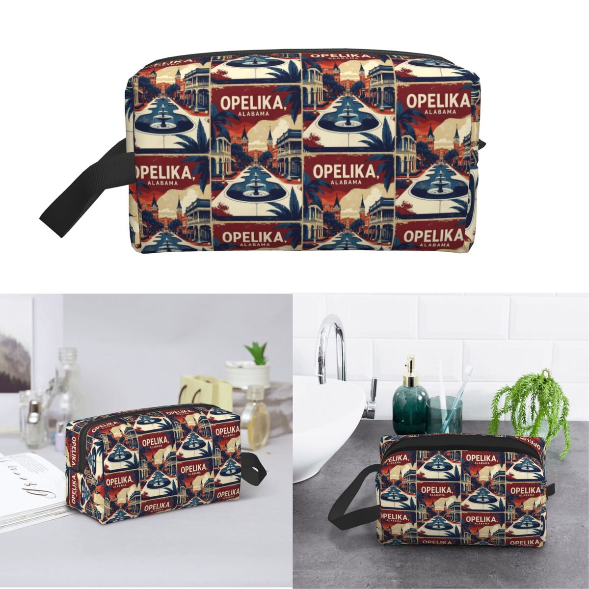 Women Bags Usa - โอเปลิกา อลาบามา 1950s USA กระเป๋าแต่งหน้าสำหรับการท่องเที่ยวแบบวินเทจ กระเป๋าเก็บเครื่องสำอาง