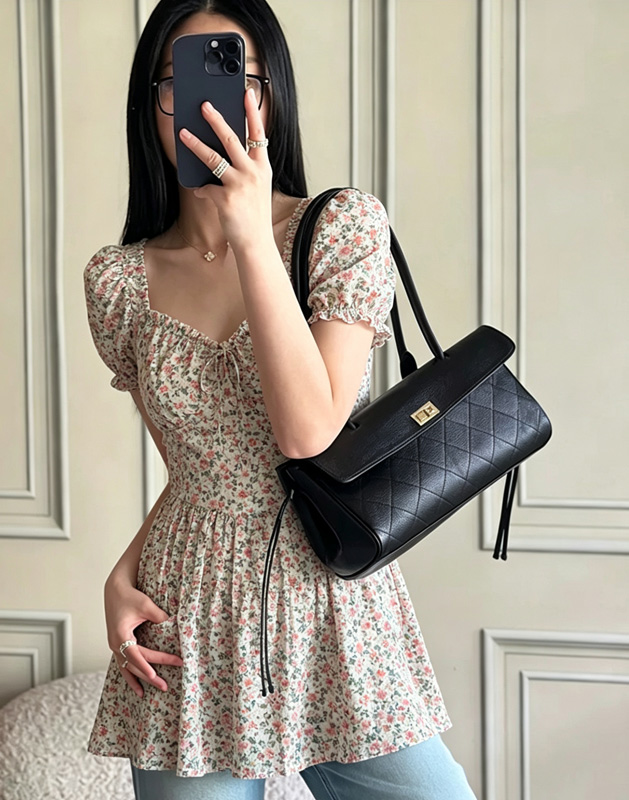 Top Handle Structured - CLAREGQI 2026 กระเป๋าสะพายไหล่หนังแท้ลายควิลท์สำหรับผู้หญิง กระเป๋าถือหูหิ้วแบบมีโครงสร้าง ดีไซน์ล็อค กระเป๋าโท้ทอเนกประสงค์