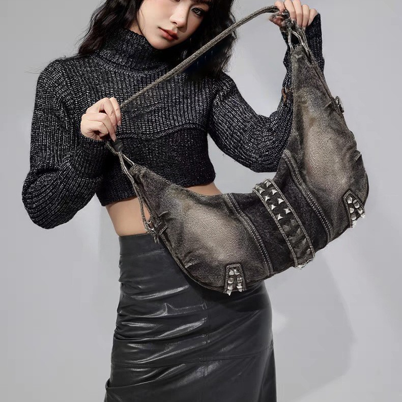 กระเป๋าสะพายไหล่ยีนส์ฟอกแบบมีห - Women Bags Jeans บทวิจารณ์และราคา