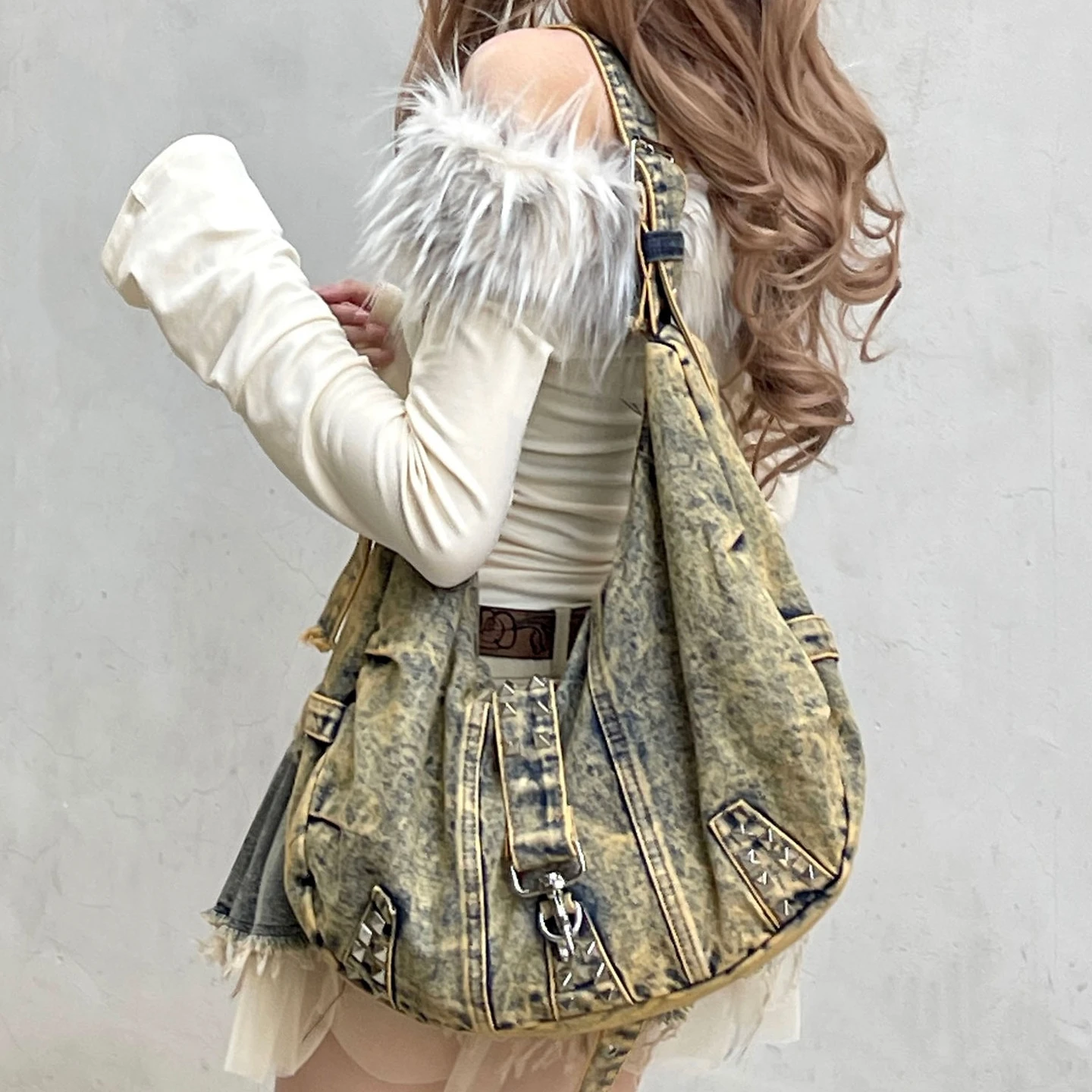 กระเป๋าสะพายไหล่ยีนส์ฟอกแบบมีห - Women Bags Jeans บทวิจารณ์และราคา