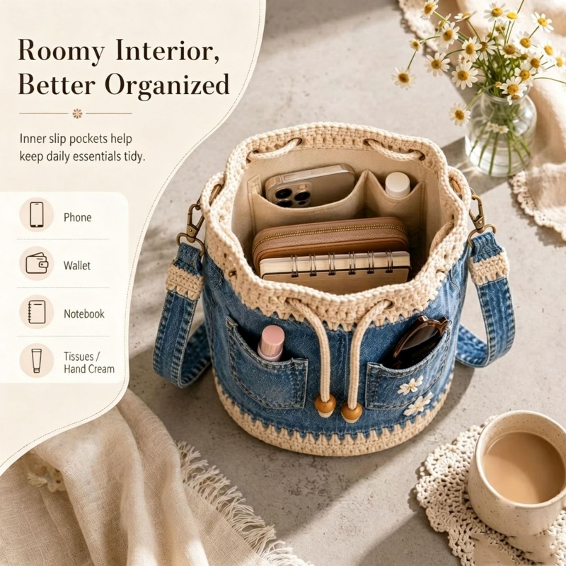 กระเป๋าถือโครเชต์ลายดอกไม้ กระ - Crochet Market Bag บทวิจารณ์และราคา