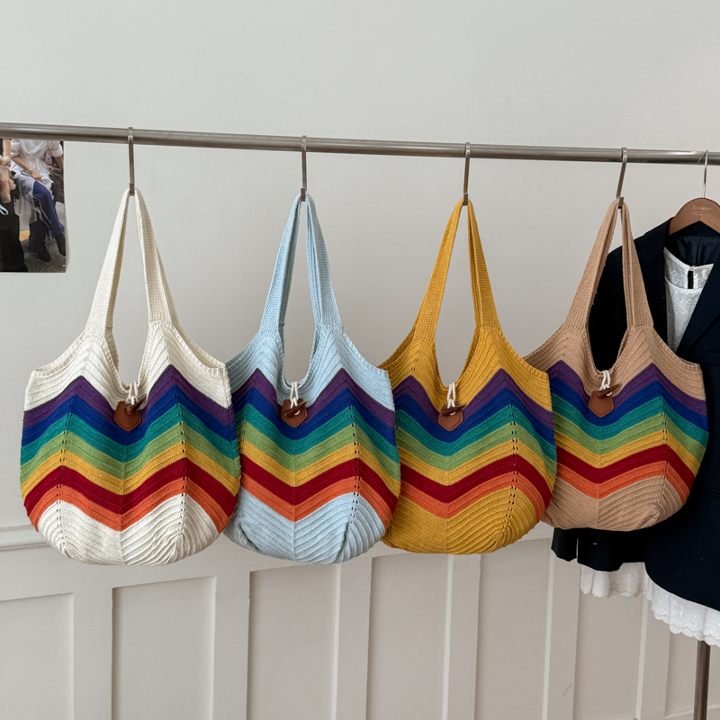 กระเป๋าถือชายหาดโครเชต์ลายรุ้ง - Crochet Market Bag บทวิจารณ์และราคา