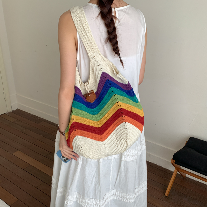 กระเป๋าถือชายหาดโครเชต์ลายรุ้ง - Crochet Market Bag บทวิจารณ์และราคา