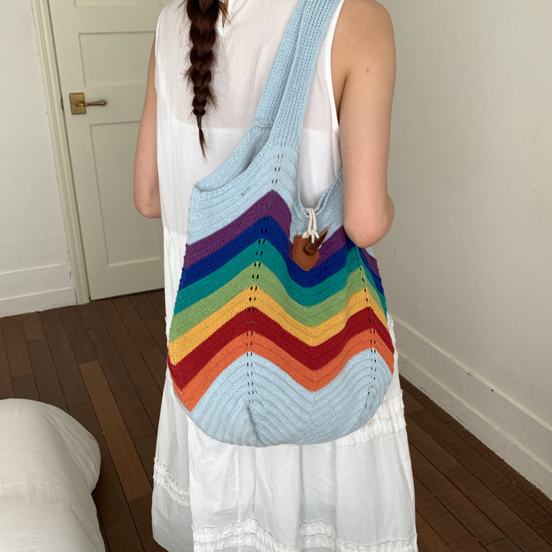 กระเป๋าถือชายหาดโครเชต์ลายรุ้ง - Crochet Market Bag บทวิจารณ์และราคา