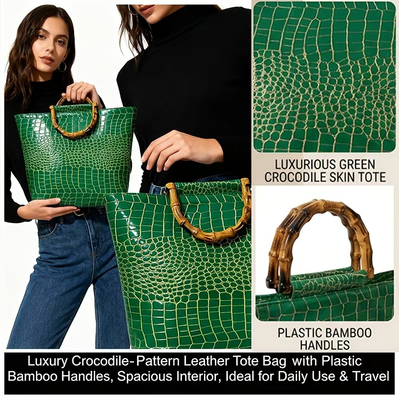กระเป๋าโท้ทลายหนังจระเข้สีเขีย - Women Bags Green บทวิจารณ์และราคา