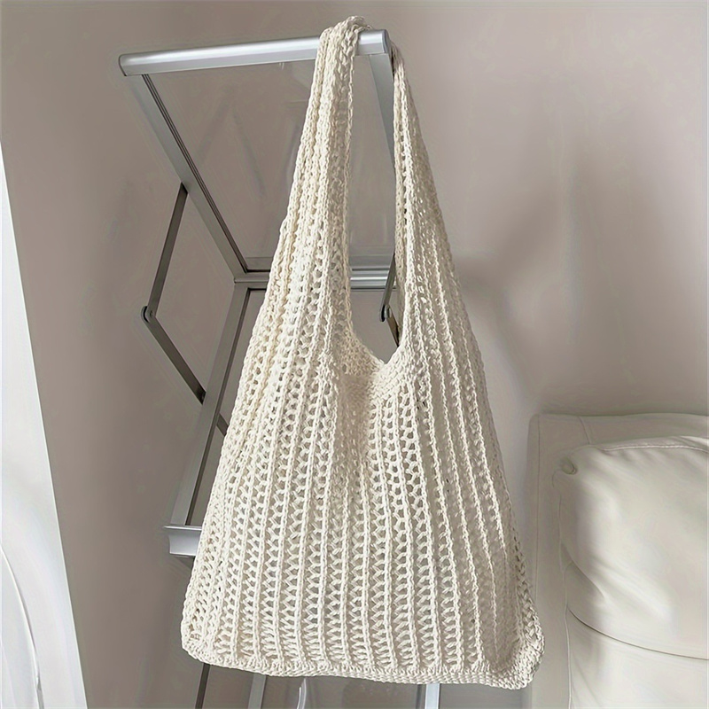 กระเป๋าถักไหมพรมสะพายไหล่สีพื้ - Crochet Market Bag บทวิจารณ์และราคา