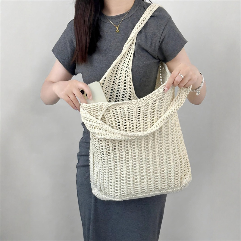 กระเป๋าถักไหมพรมสะพายไหล่สีพื้ - Crochet Market Bag บทวิจารณ์และราคา