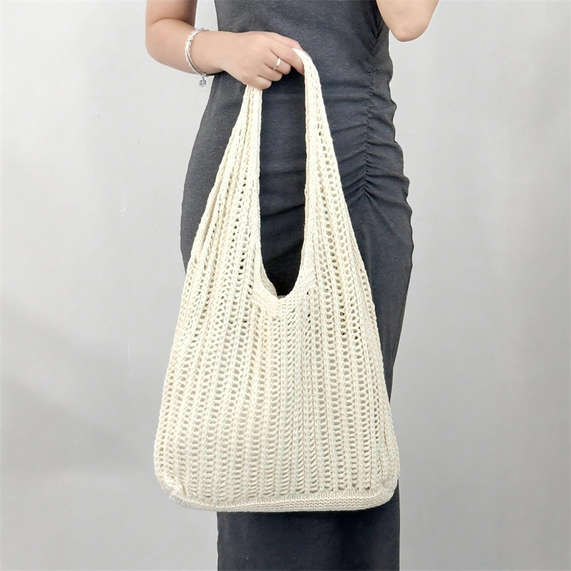 กระเป๋าถักไหมพรมสะพายไหล่สีพื้ - Crochet Market Bag บทวิจารณ์และราคา