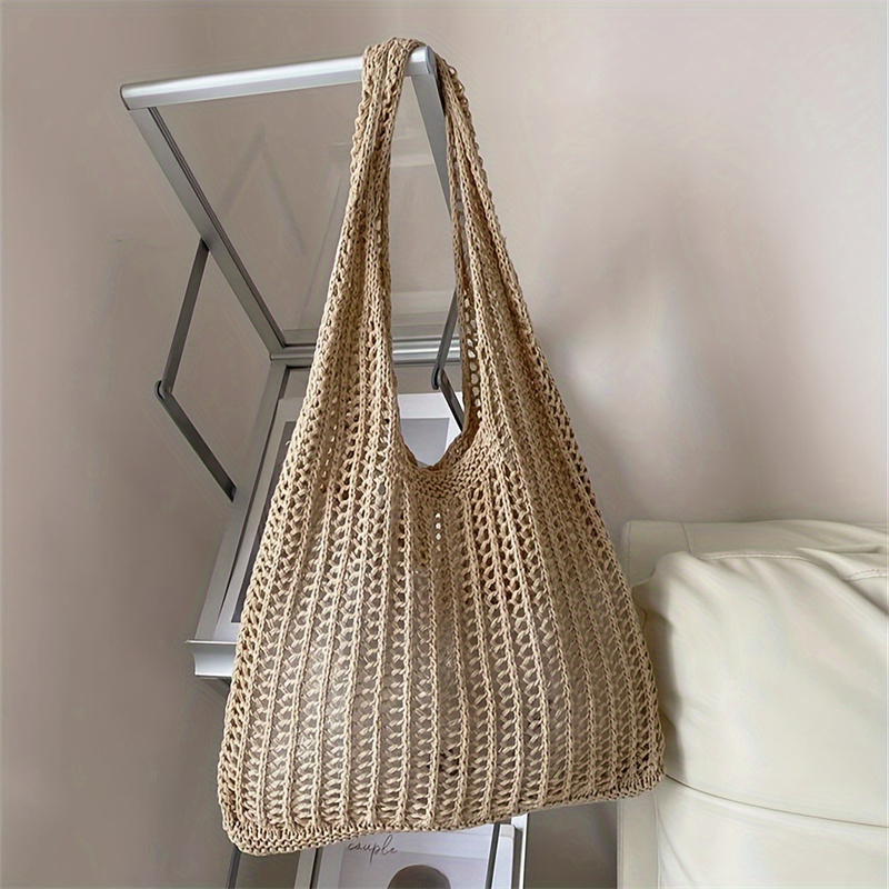 กระเป๋าถักไหมพรมสะพายไหล่สีพื้ - Crochet Market Bag บทวิจารณ์และราคา
