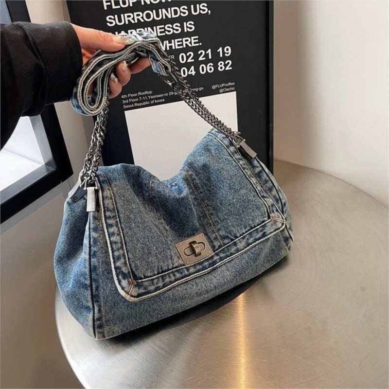 กระเป๋าโท้ทผ้ายีนส์สไตล์ฮาราจู - Women Bags Jeans บทวิจารณ์และราคา